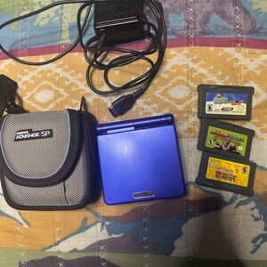 Blue Nintendo Game Boy Advance SP with Games and Case bundle